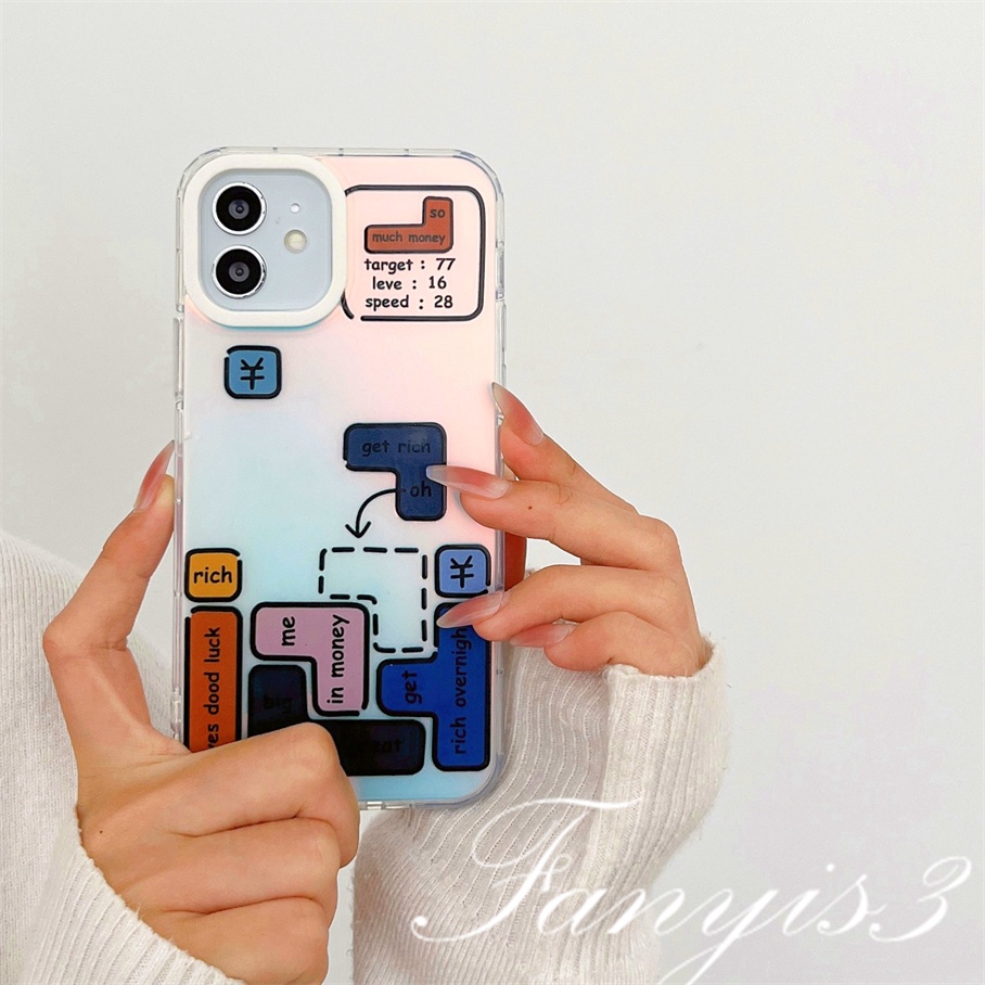 Compatible For IPhone 14 13 12 11 Pro Max X XR Xs Max 8 7 Plus SE 2020 Kompatibel Untuk Game Tetris IMD Laser Gradiasi Ponsel Case TPU Lembut Shockproof Cover Pelindung