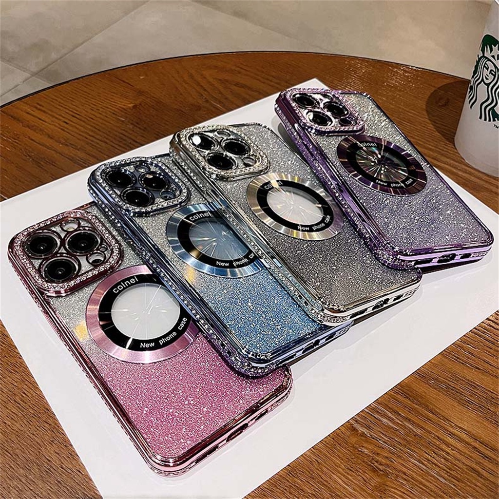 Cincin Magnet Berlian Mewah Case iPhone 14 Pro Max Case Pelindung Kamera14Plus Iphone12 13 Pro Max 11 Pro Max14 Plus Kedip shockproof Pelindung Belakang Keras