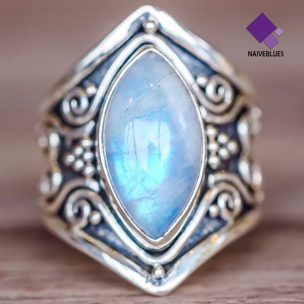 &lt; Naiveblues &gt; Perhiasan Wanita Vintage Geometris Moonstone Pesta Pertunangan Pernikahan Jari