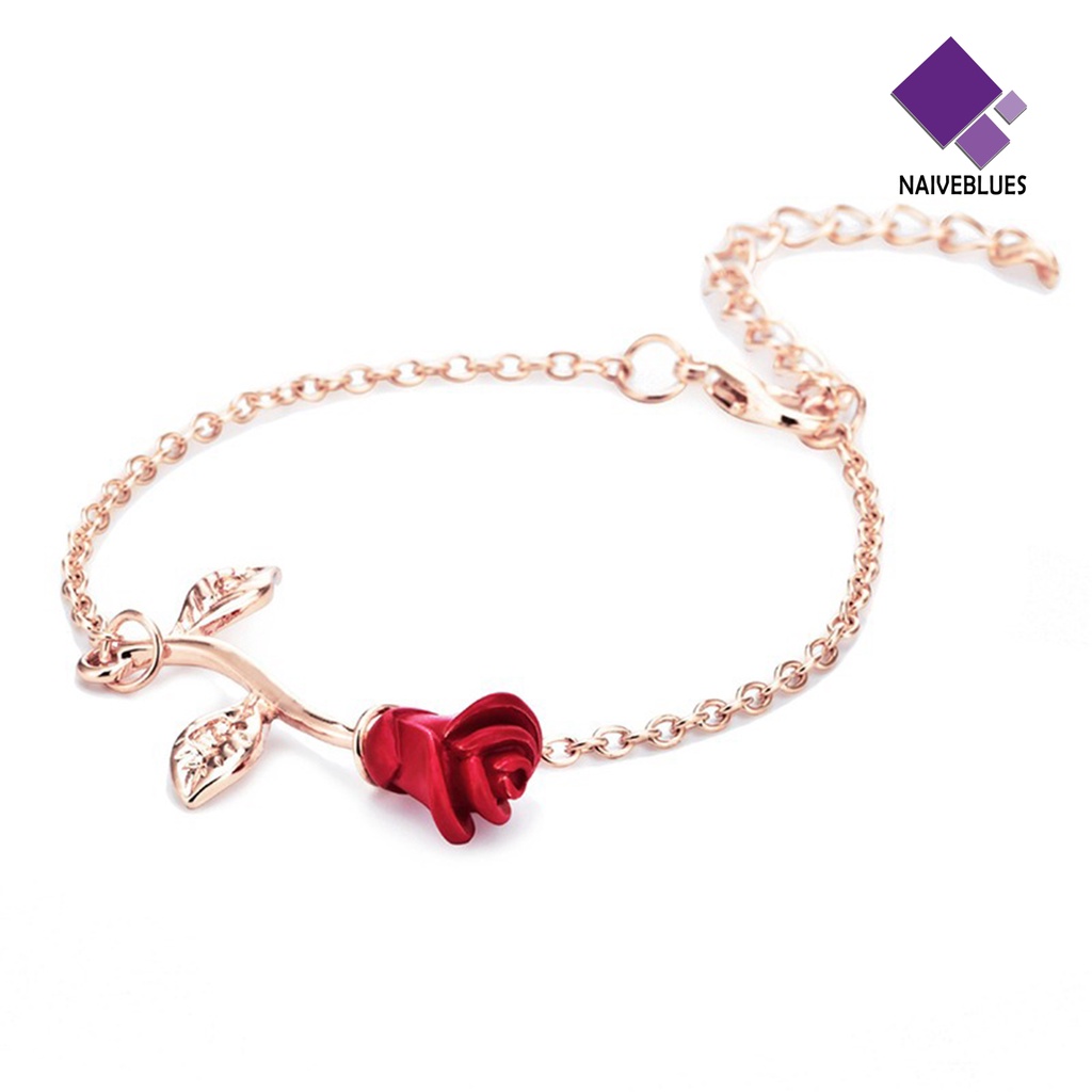 &lt; Naiveblues &gt; Gelang Tangan Wanita Rose Adjustable Chain Jewelry Electroplating Tahan Lama Untuk Pesta