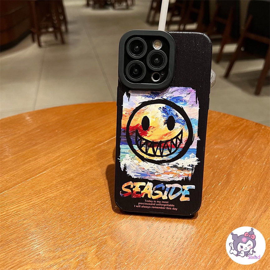IPHONE Kreatif Fashion Graffiti Smiley Face Kompatibel Untuk Iphone14 13 12 11 Pro Max SE 2020 X Xr Xs Max 87 Plus Perlindungan Shockproof Casing Ponsel Lembut Silicon Cover XJJJJ
