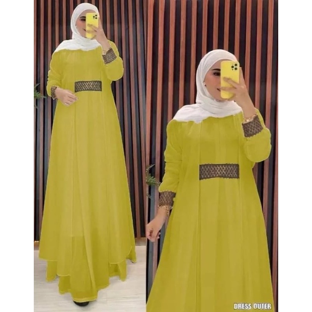 Salsa Dress Gamis Ceruty Babydoll Full Puring Renda Gaun Pesta Muslim Premium Terbaru