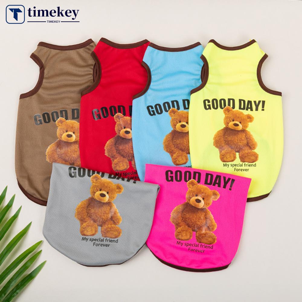 Timekey XS-XXL Rompi Anjing Peliharaan Musim Panas Tanpa Lengan Motif Beruang Pakaian Hewan Peliharaan Untuk Anjing Atau Kucing Puppy Lucu Musim Panas Produk Hewan Peliharaan B9S7