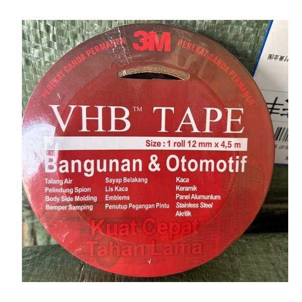 DOUBLE TAPE 3M VHB ORIGINAL 12 MM x 4.5 M perekat lem bolak balik