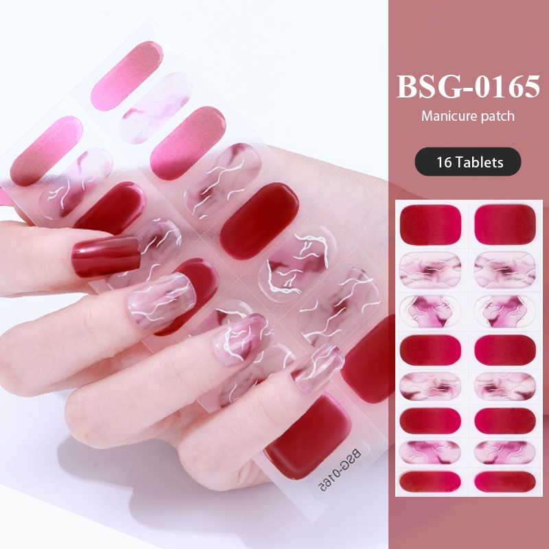 20tips/lembar Semi Sembuh Merah Gel Kuku Strip Patch Sliders Perekat Tahan Air Tahan Lama Full Cover Gel Nail Stcikers Lampu UV Butuh