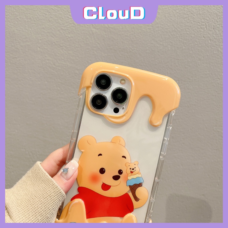 IPHONE Kartun Winnie the Pooh Case Kompatibel Untuk Iphone11 14 13 12 Pro Max XR X7 8 Plus XS Max 7Plus 8Plus SE 2020 3D Ice Cream Beruang Strawberry Lucu Manyo Shockproof Airbag Soft Cover