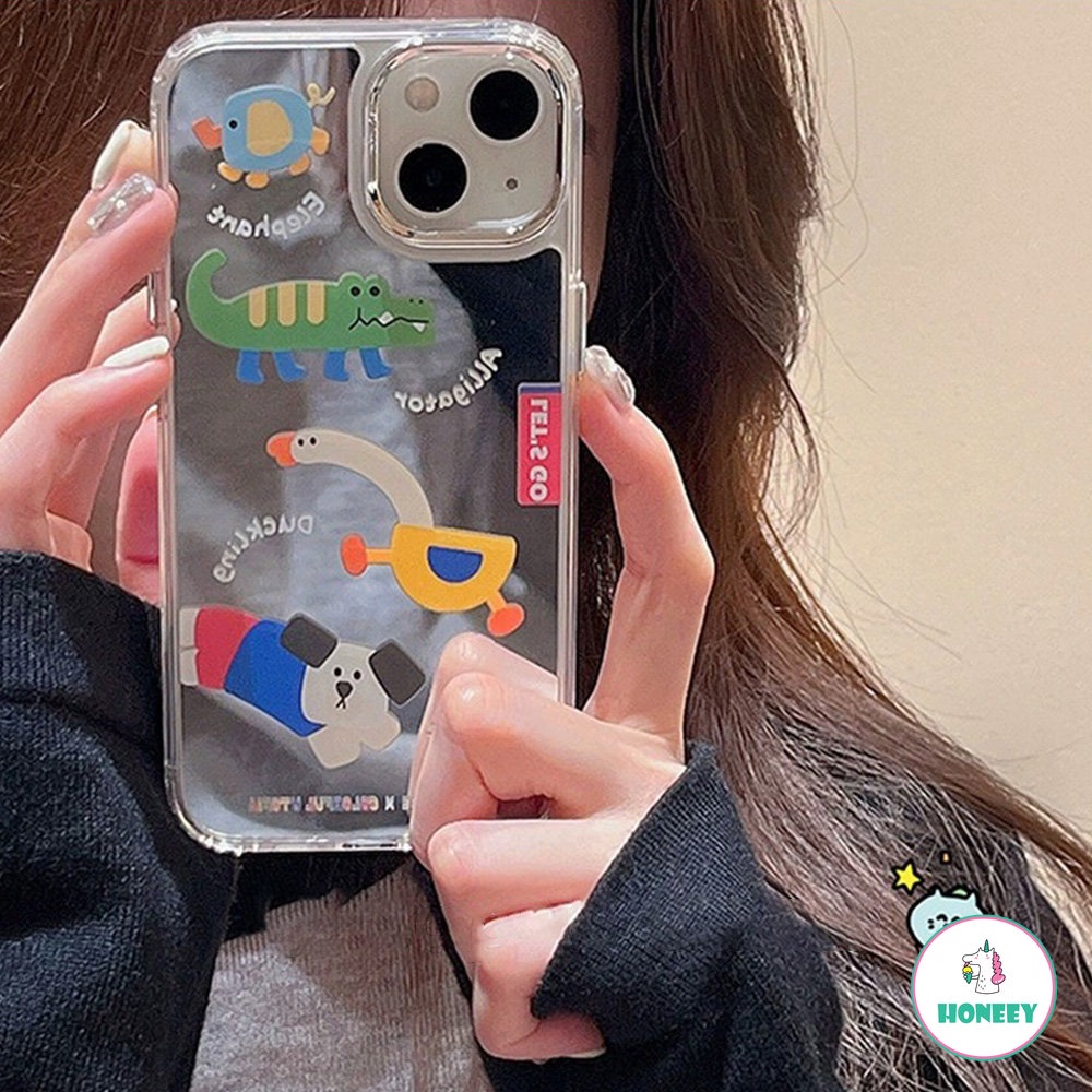 IPHONE Hewan Lucu Kartun Beruang Lucu Huruf Makeup Cermin Casing Ponsel Untuk Iphone14 11 12 13 Pro Max Lembut Penutup Belakang