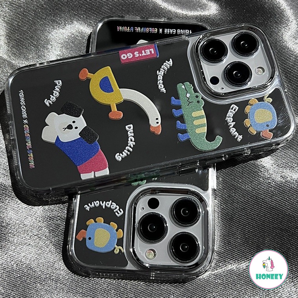 IPHONE Casing Kartun Hewan Yang Menyenangkan Untuk Iphone12 13 14 11 Pro Max Gajah Buaya Bebek Puppy Cermin Shockproof Penutup Belakang