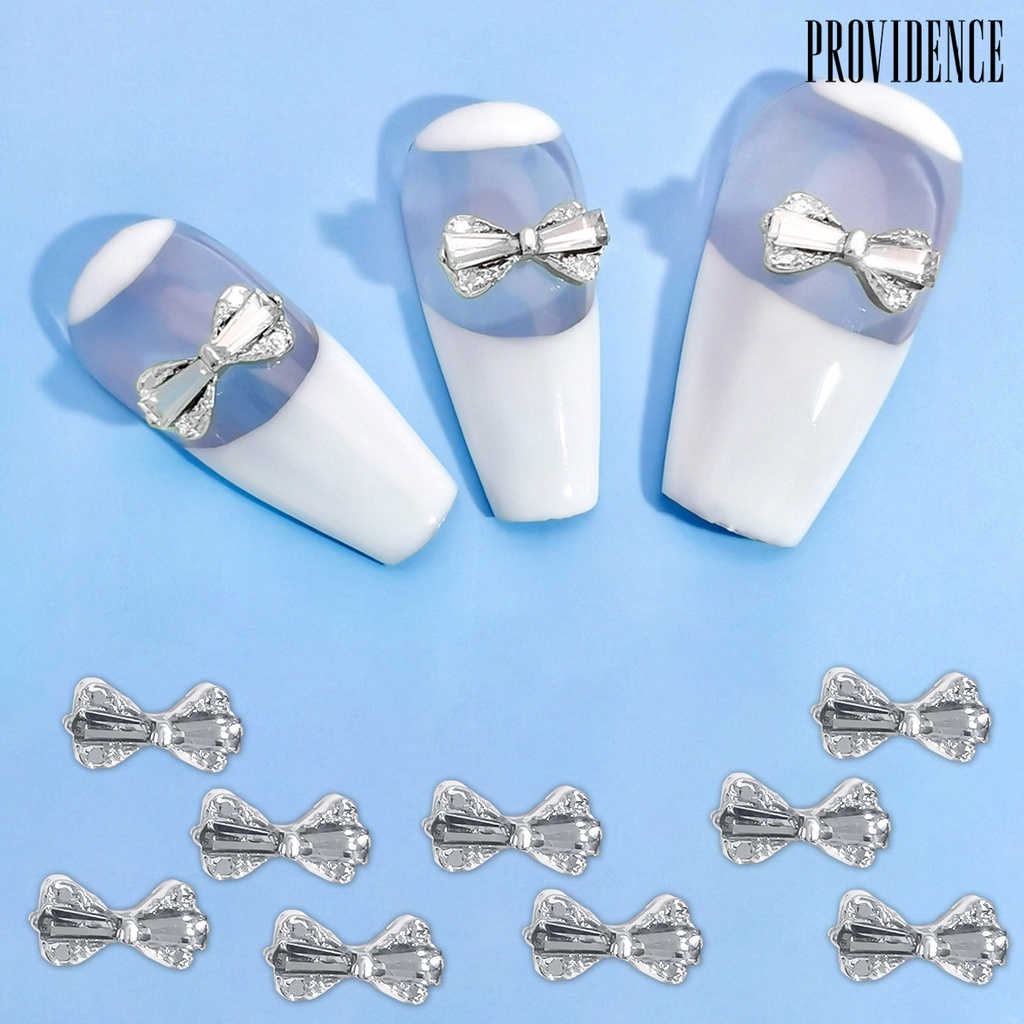 Providence 10Pcs Hiasan Kuku Permukaan Mengkilap Berkilau Warna Cerah Berlian Imitasi Tahan Karat Hias Alloy Metal Bow-Knot Nail Ornament Manicure Designs Perlengkapan Kuku