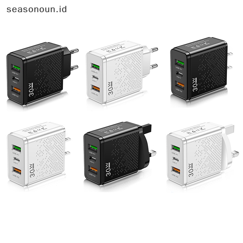 Seasonoun Quick Charge 3.0 USB Type C Charger 3port Phone Charger Adapter Colokan EU/US/UK.