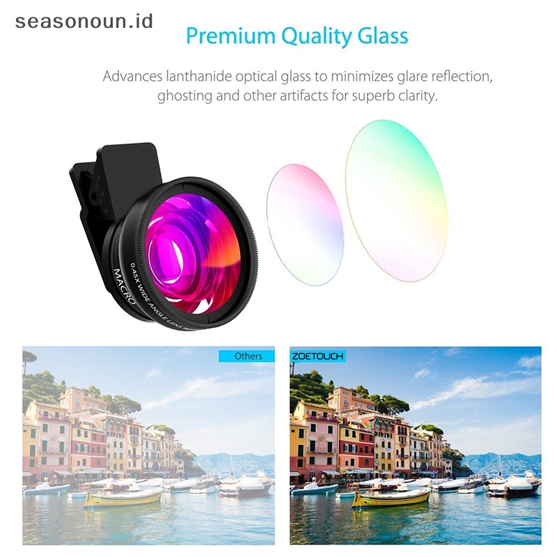 Seasonoun 2in1 Lensa 0.45X Wide Angle+Lensa Macro 12.5X Lensa Kamera Hp HD Profesional.