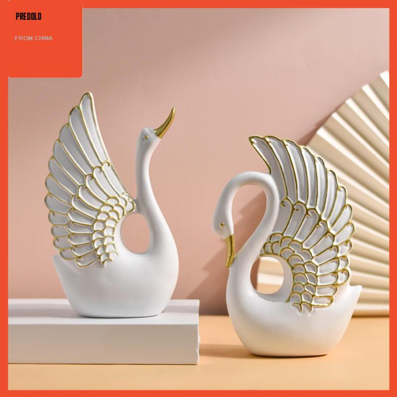 [Predolo] 2x Resin Statue Wedding Home Rak Anniversary Patung Patung Swan