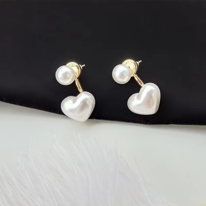 S925 Perak Jarum Cinta Sederhana Anting Mutiara Anting Gadis Anting