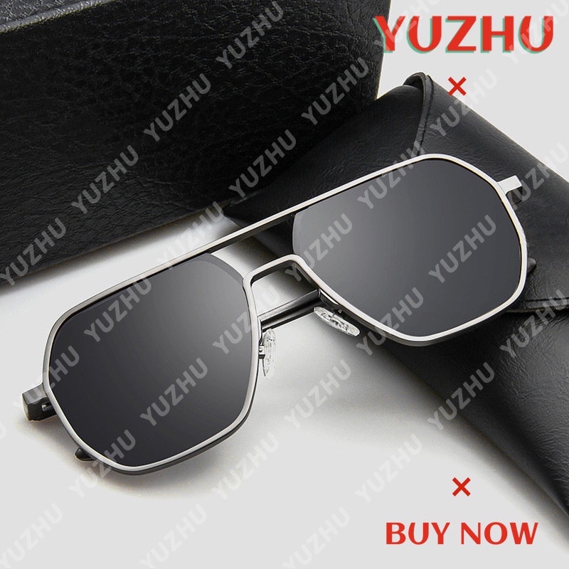 (YUZHU) Kacamata Hitam Berubah Warna Yang Modis Untuk Pria Metal Double Beam Driving Anti UV Sunglasses