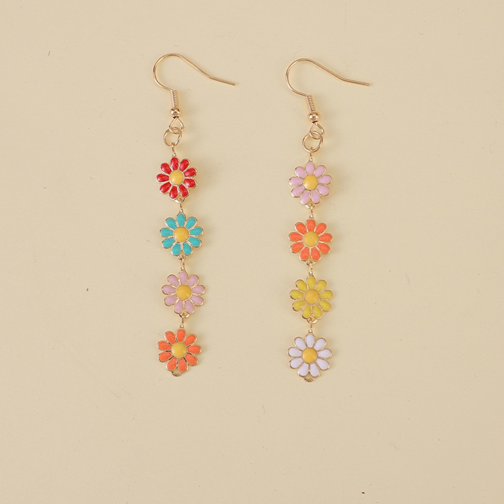 2 Pcs Warna-Warni Anting Bunga Indah Daisy Drop Menjuntai Anting-Anting Elegan Manis Anting Hadiah Untuk Perempuan