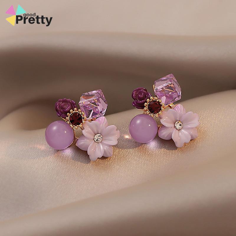 Anting Bunga Kristal vintage Anting Indera Kelas Atas Anting Temperamen Lembut Untuk Wanita - PD