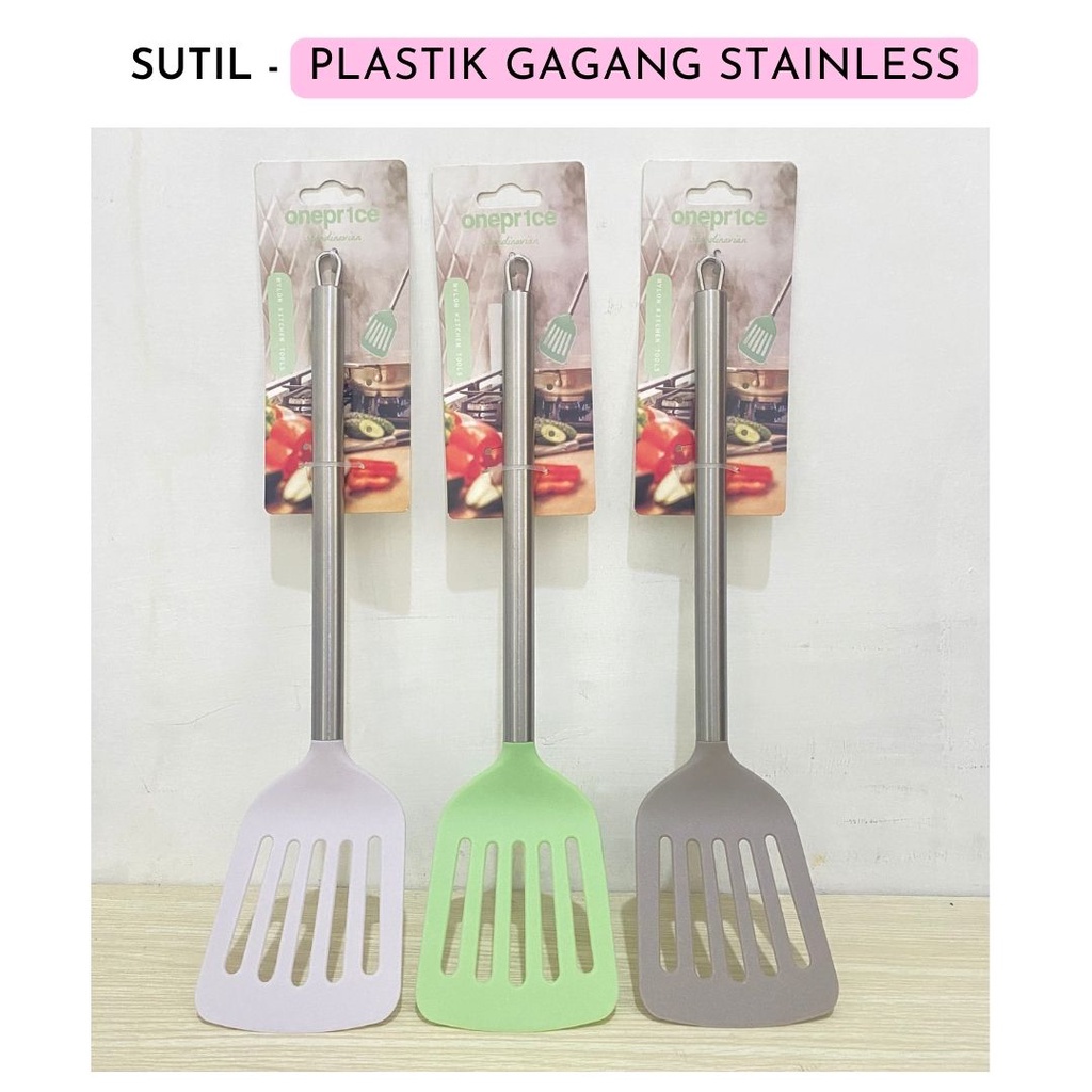 Spatula Plastik Nylon Gagang Stainless / Sodet Sutil Alat Penggoreng Tahan Panas