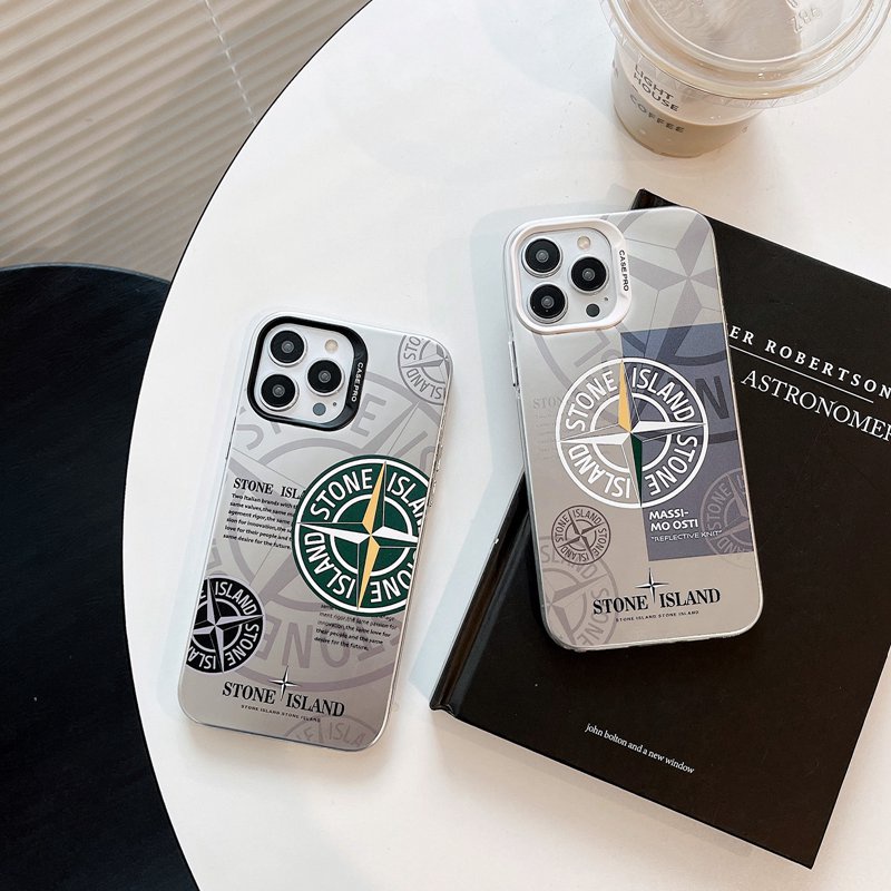 Fashion Silver Stone Island Soft Case HP iP iPhone 14 13 12 Pro Max 11 Matte FTD Casing Apple