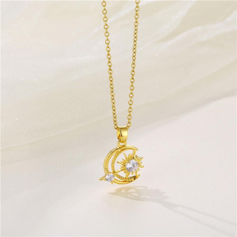 Kalung Emas Asli Kadar 375 Diamond Inlaid Star Moon Pendant Necklace Festival Hadiah yang indah Girl Perhiasan Hadiah XL23007