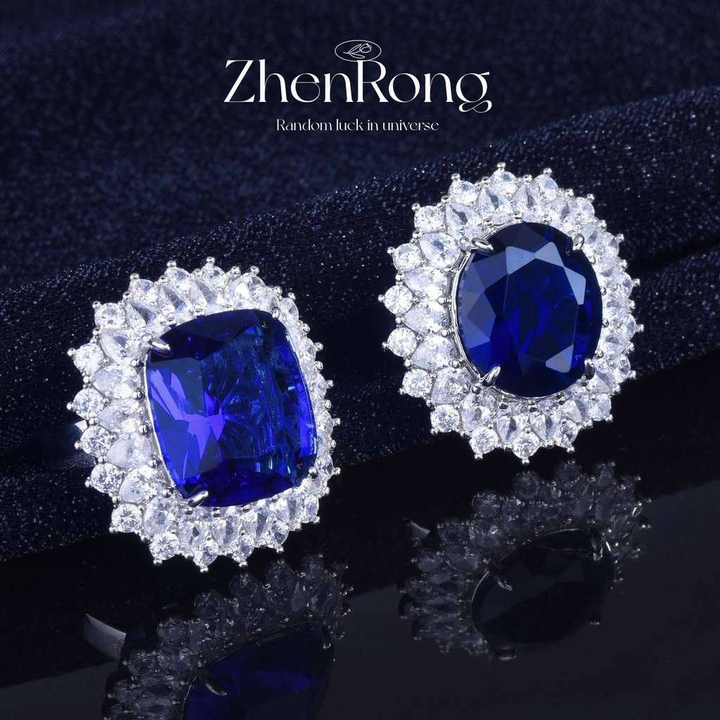 Goldkingdom Aksesoris Perhiasan Fashion Ready Stock Jual Panas Carat Natural Royal Sapphire Set Dengan Cincin Full Berlian