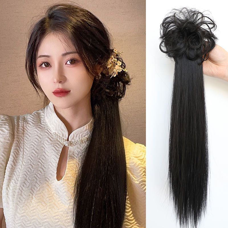 Wig Ponytail Wanita Gadis Gaya China Dengan Klip Menggenggam Simulasi Alami Ekstensi Rambut 43cm