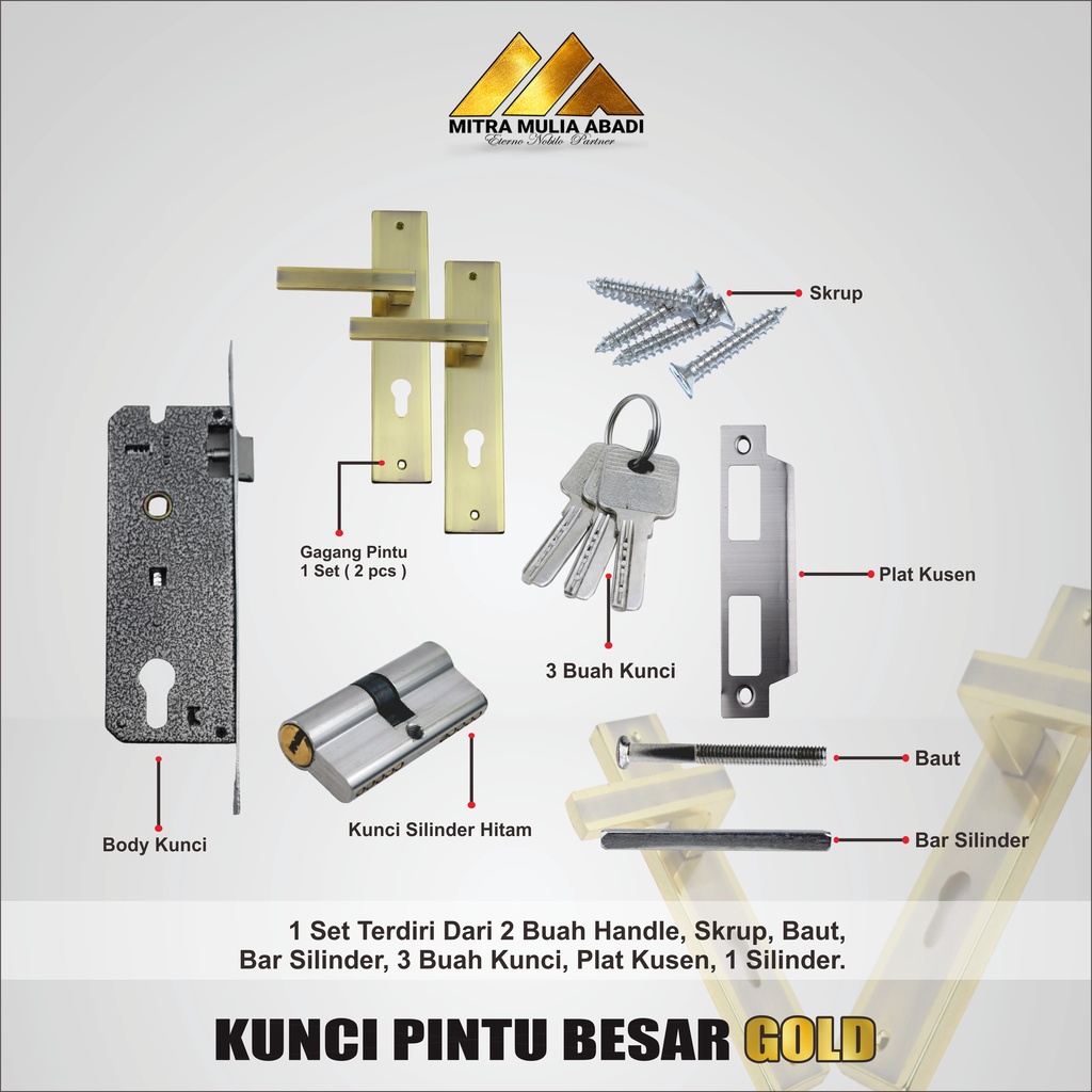 Gagang Kunci Pintu Besar 25 cm / Handel Pintu rumah Full Set