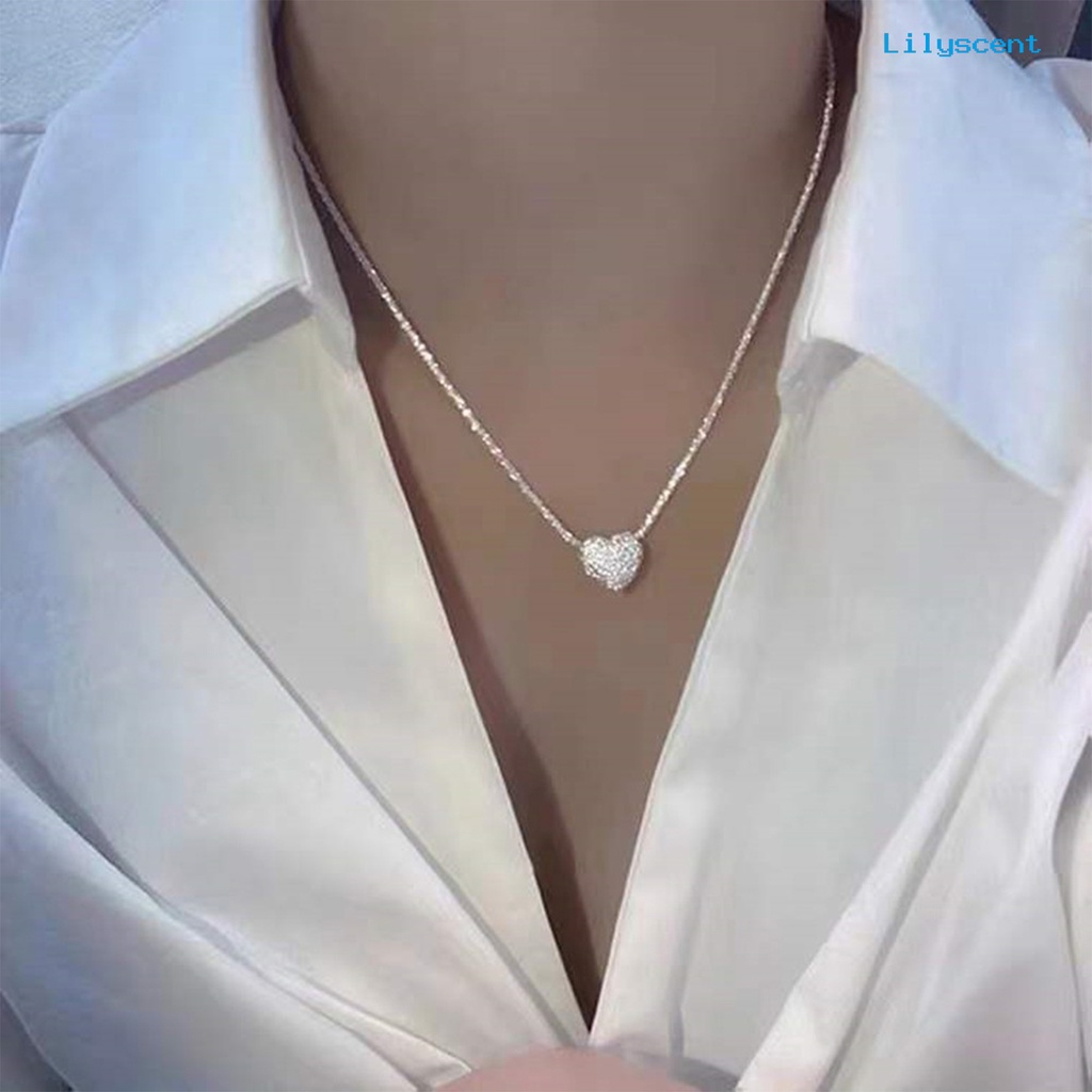 [LS]Wanita Kalung Warna Perak Berkilau Dipanjangkan Adjustable Elegan Hypoallergenic Cinta Kecil Hati Klavikula Kalung Fashion Perhiasan