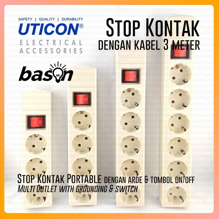 UTICON Stop Kontak + Saklar 3-6 lubang + Kabel 3m / 5m - Siap Pakai
