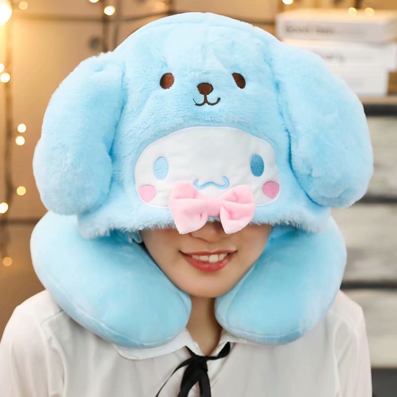 BANTAL LEHER HOODIE KARAKTER DISNEY MELODY Bantal Leher Topi Lucu U-Shaped Travel Pillow Bantal Dengan Topi Boneka Bantal Leher Karakter