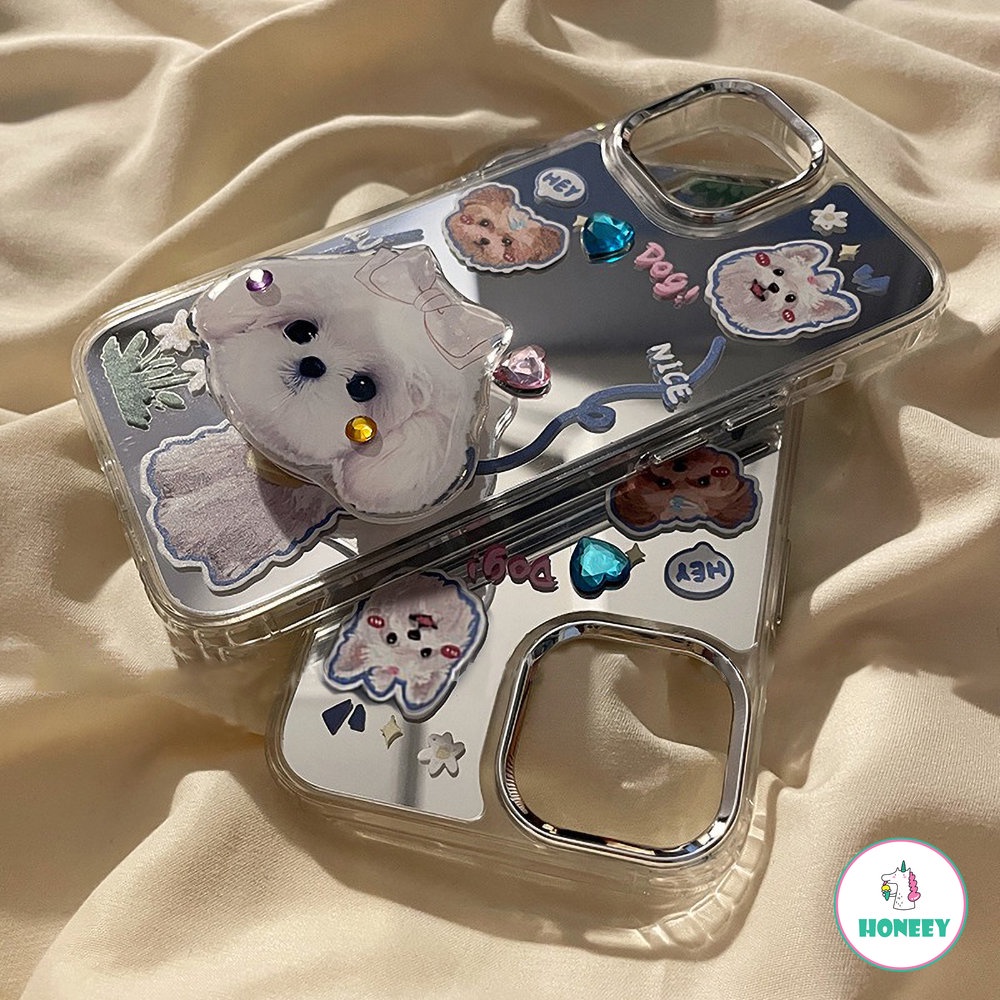 Casing Ponsel Untuk iPhone 14 pro Max13 12 pro max iPhone 11 pro max Lucu Puppy Makeup Cermin Handphone Cover Pelindung