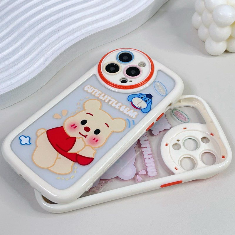 Circular Camera Protect Cream Soft Case IPhone 11 13 12 14 PRO Max Phone Case for Women Girl Cute Lotso Winnie the Bear Strawberry Bear