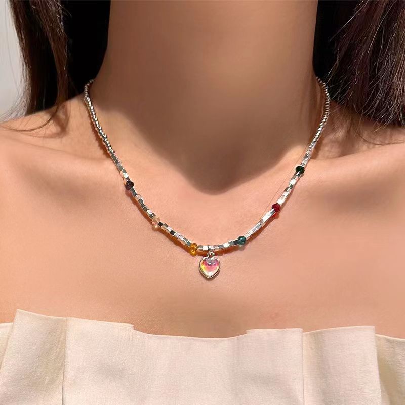 Ins Trendi Korea Gaya Baru Manik-Manik Moonlight Cinta Hati Liontin Kalung Wanita Musim Panas High-End Klavikula Rantai Niche Gelang