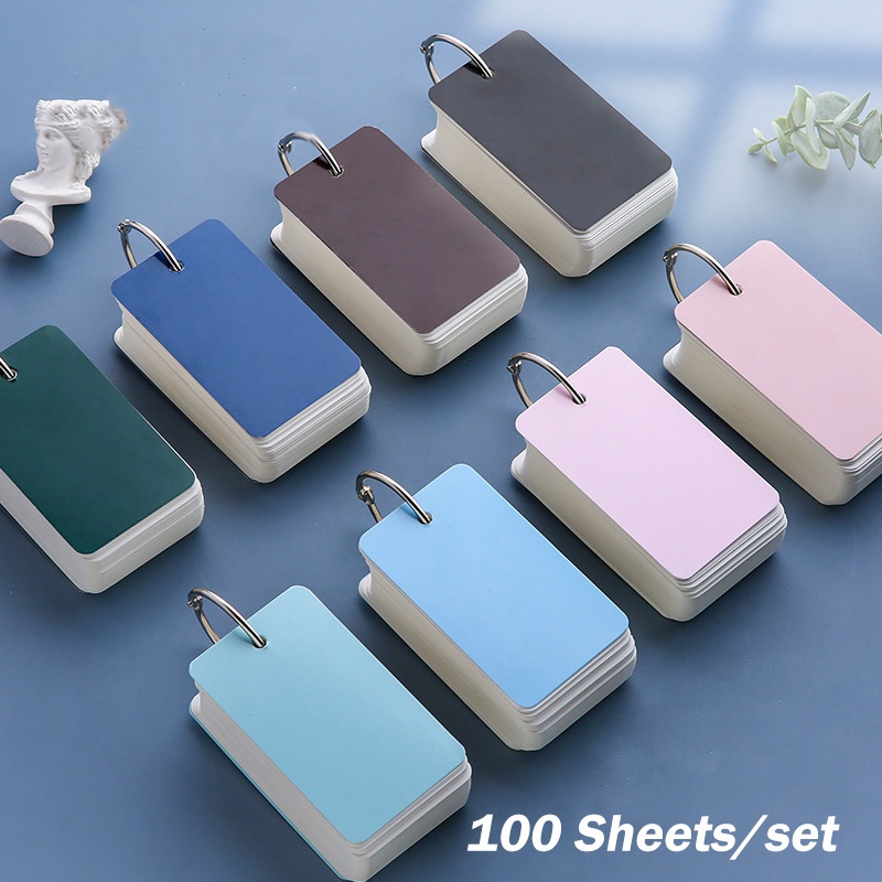 100lembar/set Colored Cover Blank White Hard Paper Card Binder Ring Note Pads Untuk Belajar Meninggalkan Pesan