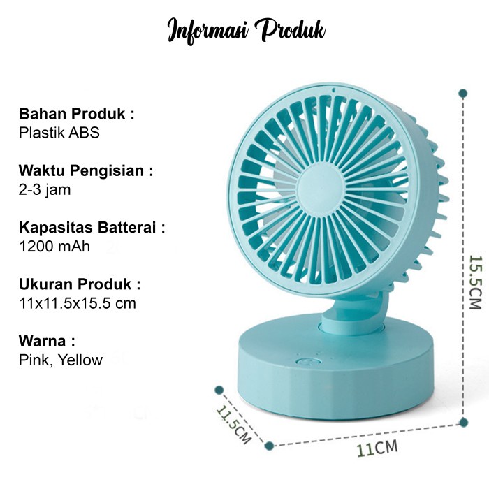 Kipas Angin Portable Mini Fan Kipas Angin Mini Kipas 3 Speed 1200 mAh