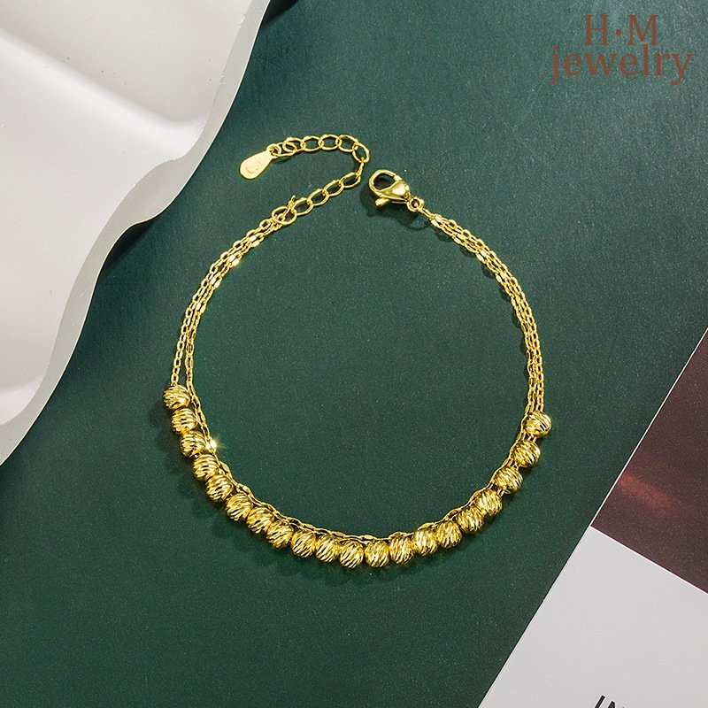 Double Layer Twin Fined Grace Ball Bracelet Gelang Emas Bermutu Tinggi All-Match Gelang Pacar