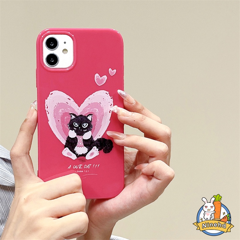 IPHONE Casing Kompatibel Untuk Iphone14 13 12 11 Pro Max X Xr Xs Max8 7 6 6s Plus SE 2020 Rose Red Heart Love Cute Cat Phone Case Shockproof Silikon Lembut Anti Gores Cover Pelindung