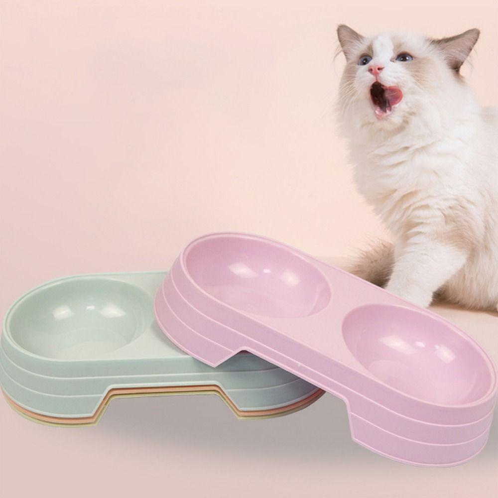 REBUY Rebuy Cat Double Bowl 1PC Aksesoris Pet Warna Permen Praktis Tray Makanan Anjing Plastik Tahan Lama