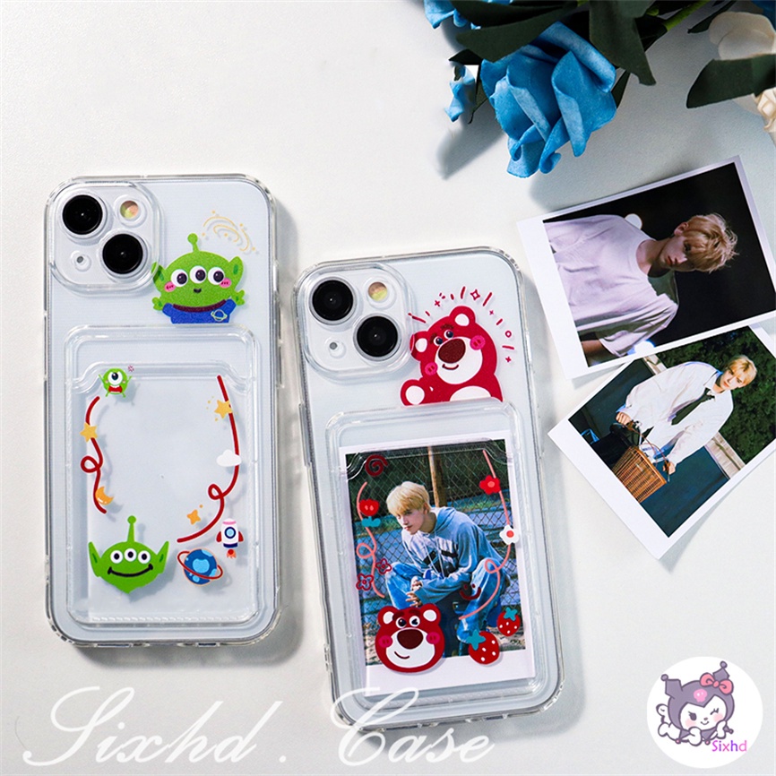 Untuk Samsung A12 A13 A14 A23 A33 A22 A50 A50s A30s A04s A03 A34 A54 A53 A04e A32 A51 A52 A71 A21s A31 A30 A20 S23Ultra Card Holder Bening Simple Strawberry Bear Phone Case XJJJJ