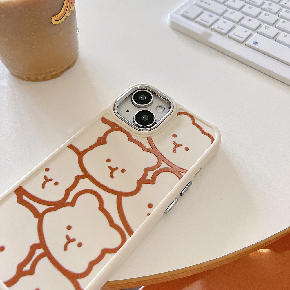 Casing IPhone Len Bahan Metal Kompatibel Untuk Iphone11An Casing Beruang Coklat Lucu14 Pro Max Ip13 Pro Max Iphone12 IPhone 11 Pro Max IPhone X XS Ip XS Max XR Back Cover Shell