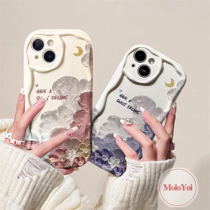 IPHONE Casing Tpu Lembut 3D Wavy Curved Edge Back Kompatibel Untuk Iphone11 13 14 12 Pro Max XR X XS Max6 7 8 6s Plus SE 2020 Kreatif Lukisan Cat Minyak Bunga Memiliki Mimpi Manis Cover