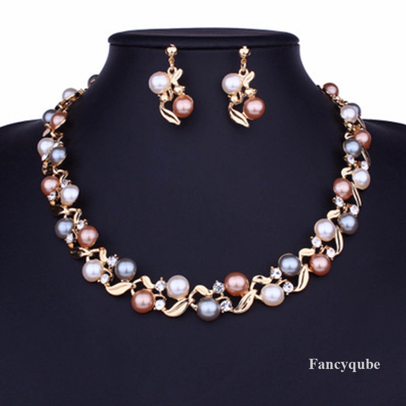 Set Anting Kalung Mutiara Trendi Untuk Wanita Rantai Leher Lady Temperamen Beads Necklace Jewelry Gift Female