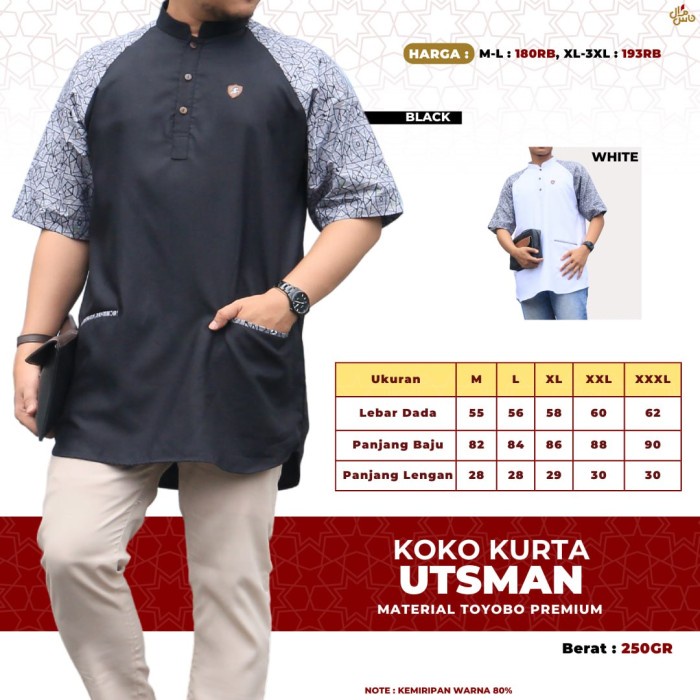 Baju Kemeja Koko Pria Model Utsman Bahan Katun Toyobo Premium