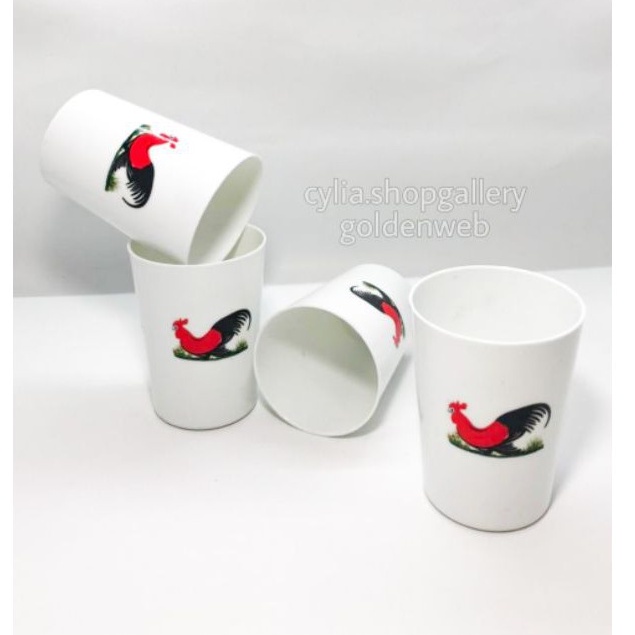 Gelas Plastik Putih Motif Ayam Jago jp02