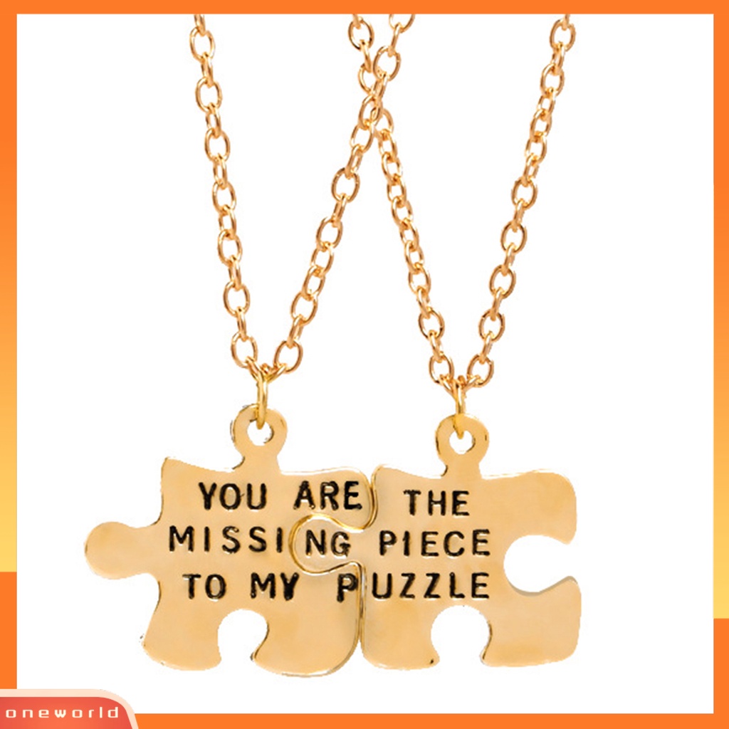 [ONE] 2pcs Kalung Pasangan Puzzle Huruf Perhiasan Penampilan Fashion Sederhana Kalung Persahabatan Untuk Hari Kasih Sayang