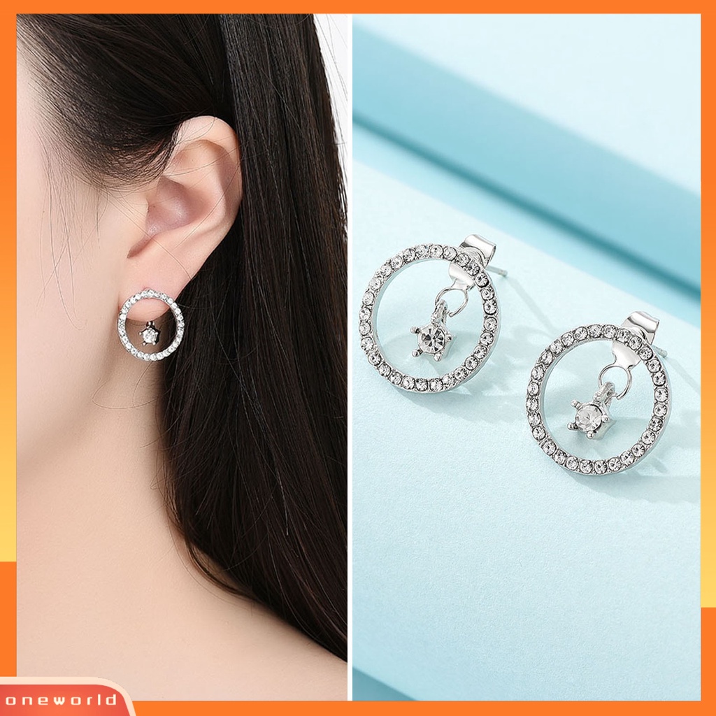 [ONE] 1pasang Anting Pejantan Geometris Bulat Dilepas Liontin Elegan Warna Perak Berkilau Berlian Imitasi Drop Earrings Fashion Perhiasan