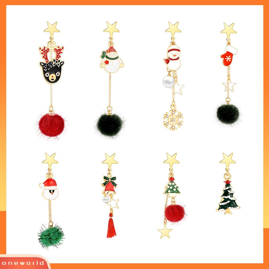[ONE] 8 Pcs Anting Natal Indah Multi-Potongan Nyaman Dipakai Suasana Meriah Geometri Liontin Dekorasi Hypoallergenic Gadis Pohon Natal Snowflake Earrings Perhiasan