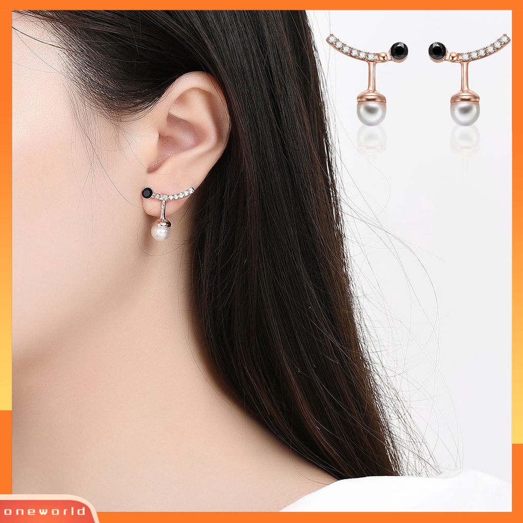 [ONE] 1set Set Perhiasan Geometris Mutiara Imitasi Berlian Imitasi Electroplating High Gloss Dekorasi Hypoallergenic Aksesoris Pengantin Kalung Anting Set Perhiasan Aksesori