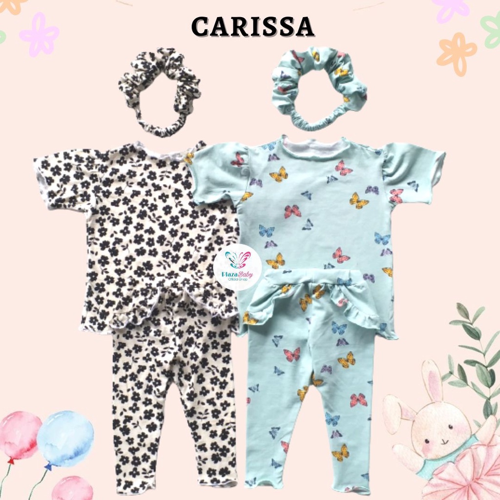 Plazababyku MX CARISSA setelan bayi motif bunga yang lucu free headband scrunchie + sandal