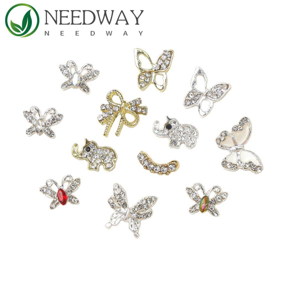 Needway   Berongga Kupu-Kupu Aksesoris Kuku 3D 10pcs Emas Perak Alloy Zirkon Berbentuk Kupu-Kupu Perhiasan Charms