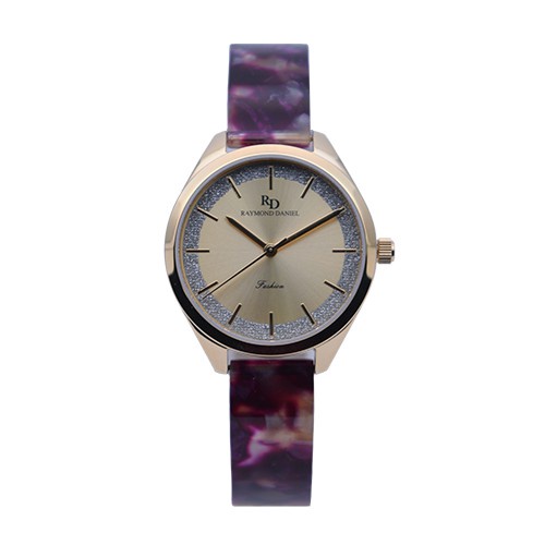 Raymond Daniel RD 240 Gold Akr.Violet Abstrak,Jam Tangan Wanita, Original